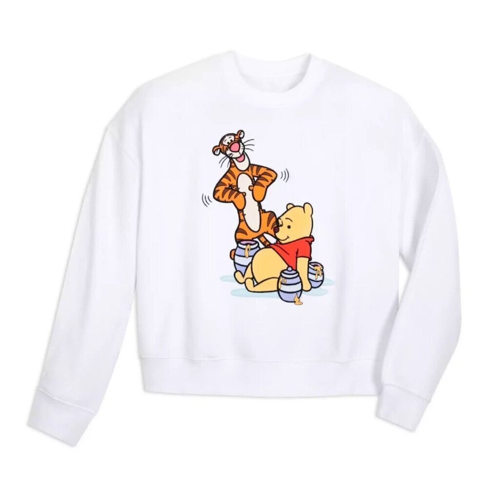 Disney Womens Winnie Pooh Tigger Embroidered Crop Sweatshirt Small White SP NWT - Picture 2 of 12